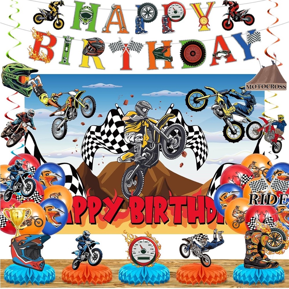 Motocross Themed Birthday Party Supplies Set